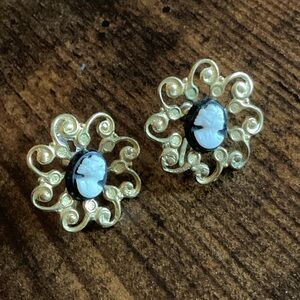 Vintage MCM Gold Tone Screwback Cameo Earrings